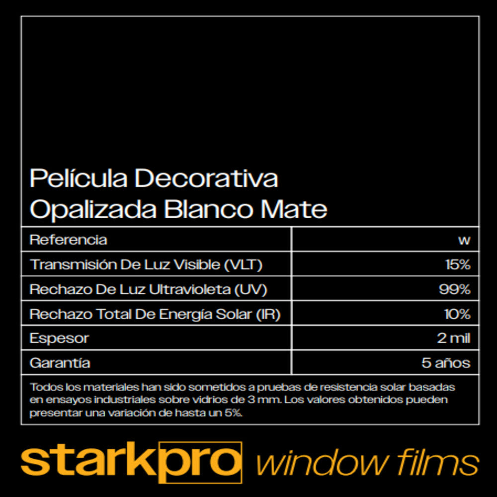 PELICULA DECORATIVA OPALIZADA BLANCO MATE STARKPRO DE 1.52MTS