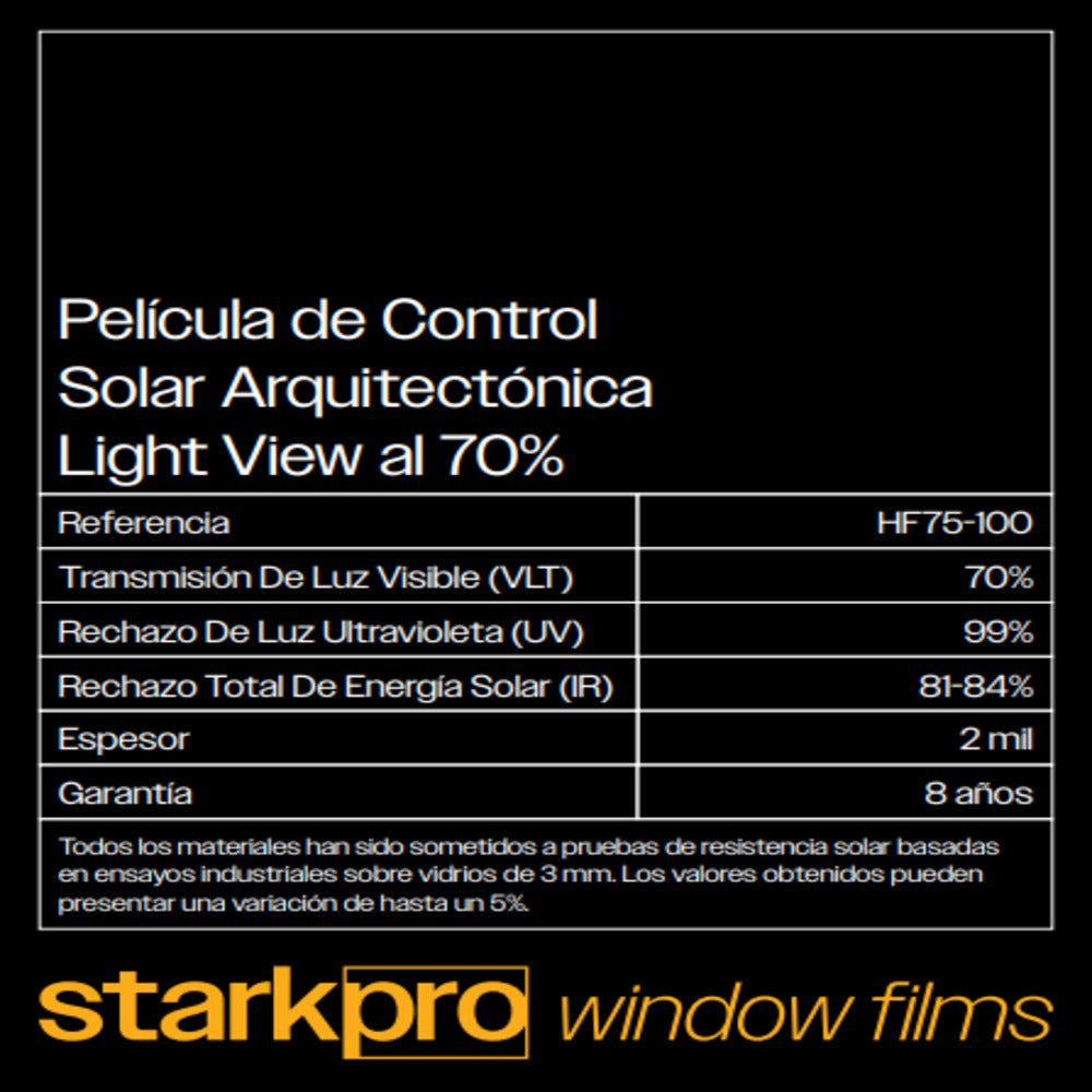 PELICULA DE CONTROL SOLAR LIGHT VIEW AL 70% STARKPRO DE 1.52MTS
