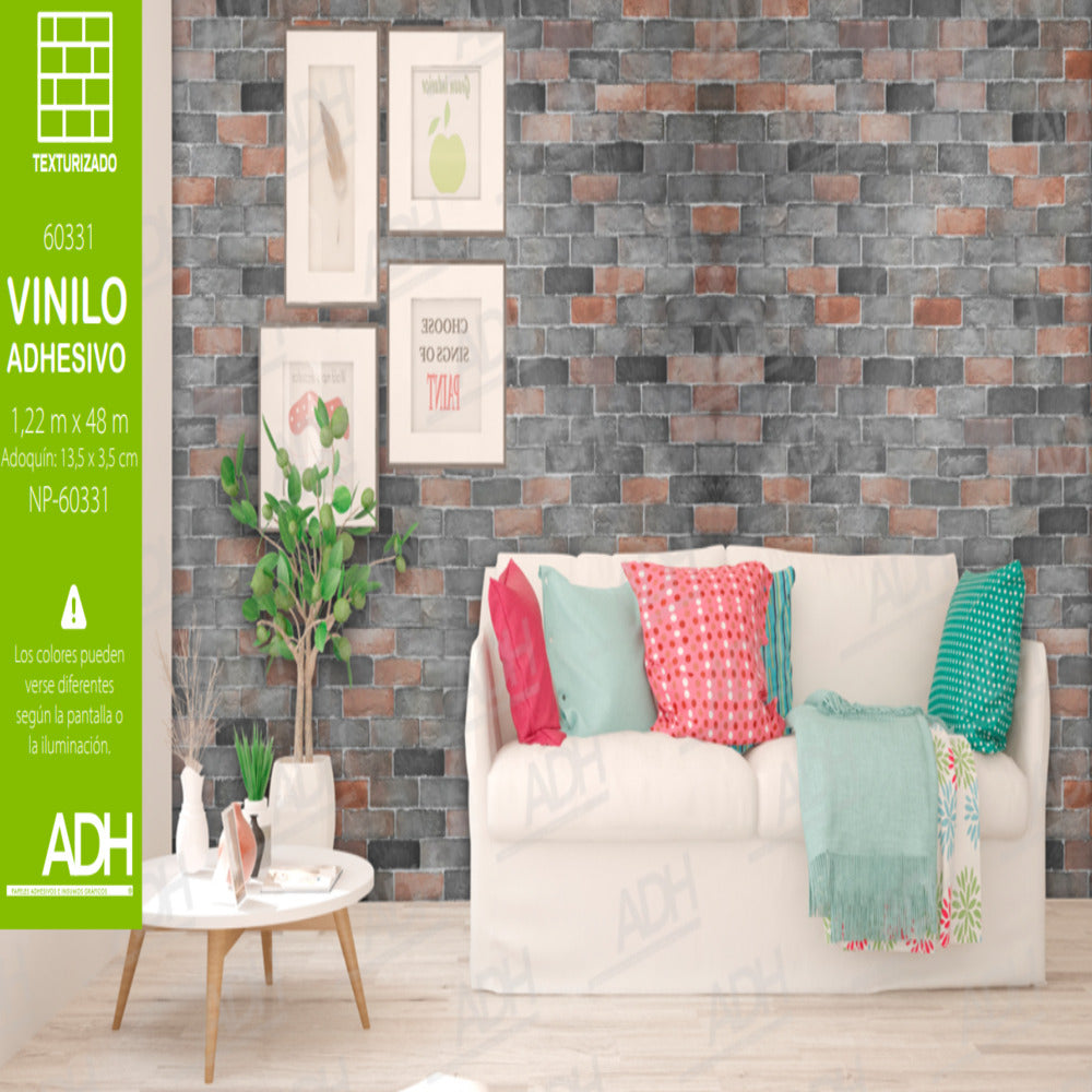 VINILO FONDO LADRILLO ADOQUIN COLORES CON TEXTURA NP-60331 DE 1.22MTS