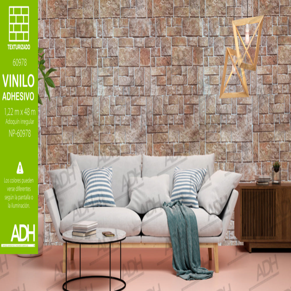 VINILO FONDO LADRILLO CAFÉ OSCURO NP-60978 DE 1.22 MTS