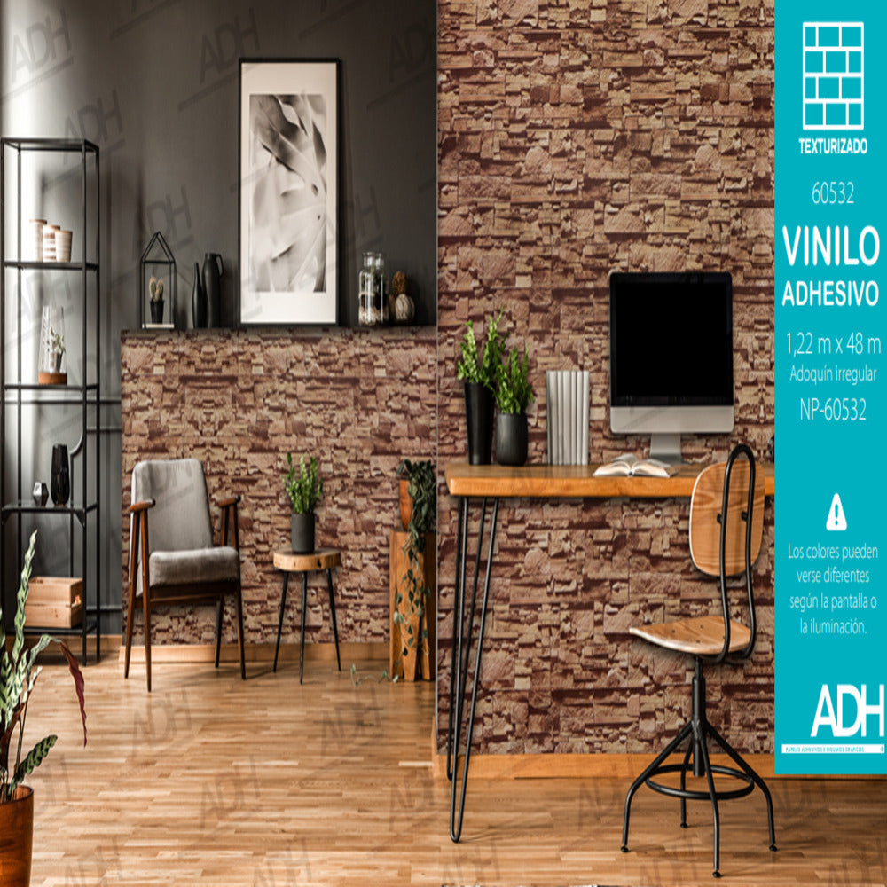 VINILO FONDO LADRILLO ESCARPATO CAFE CON TEXTURA NP-60532 DE 1.22MTS
