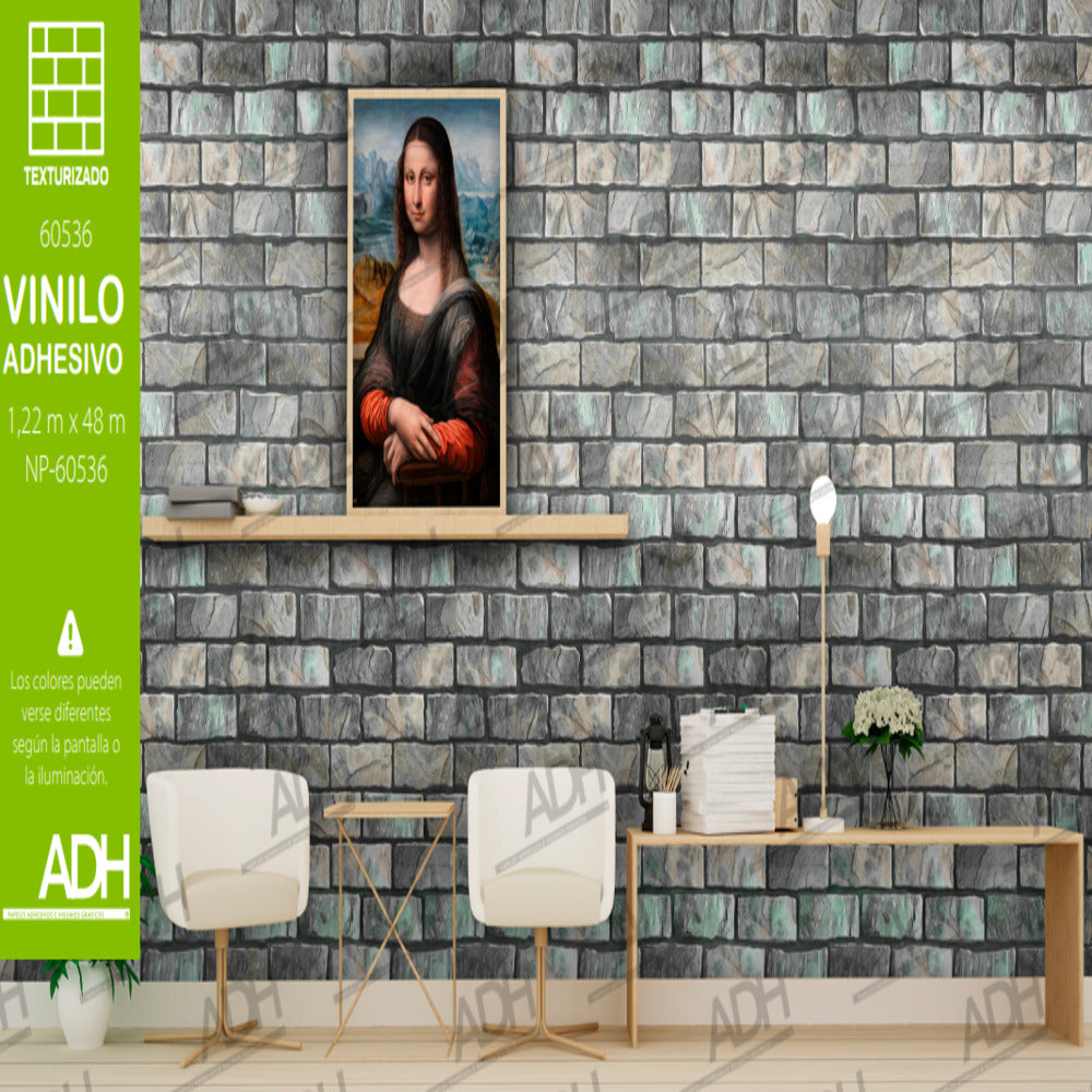 VINILO FONDO LADRILLO GRIS VERDOSO NP-60536 DE 1.22MTS