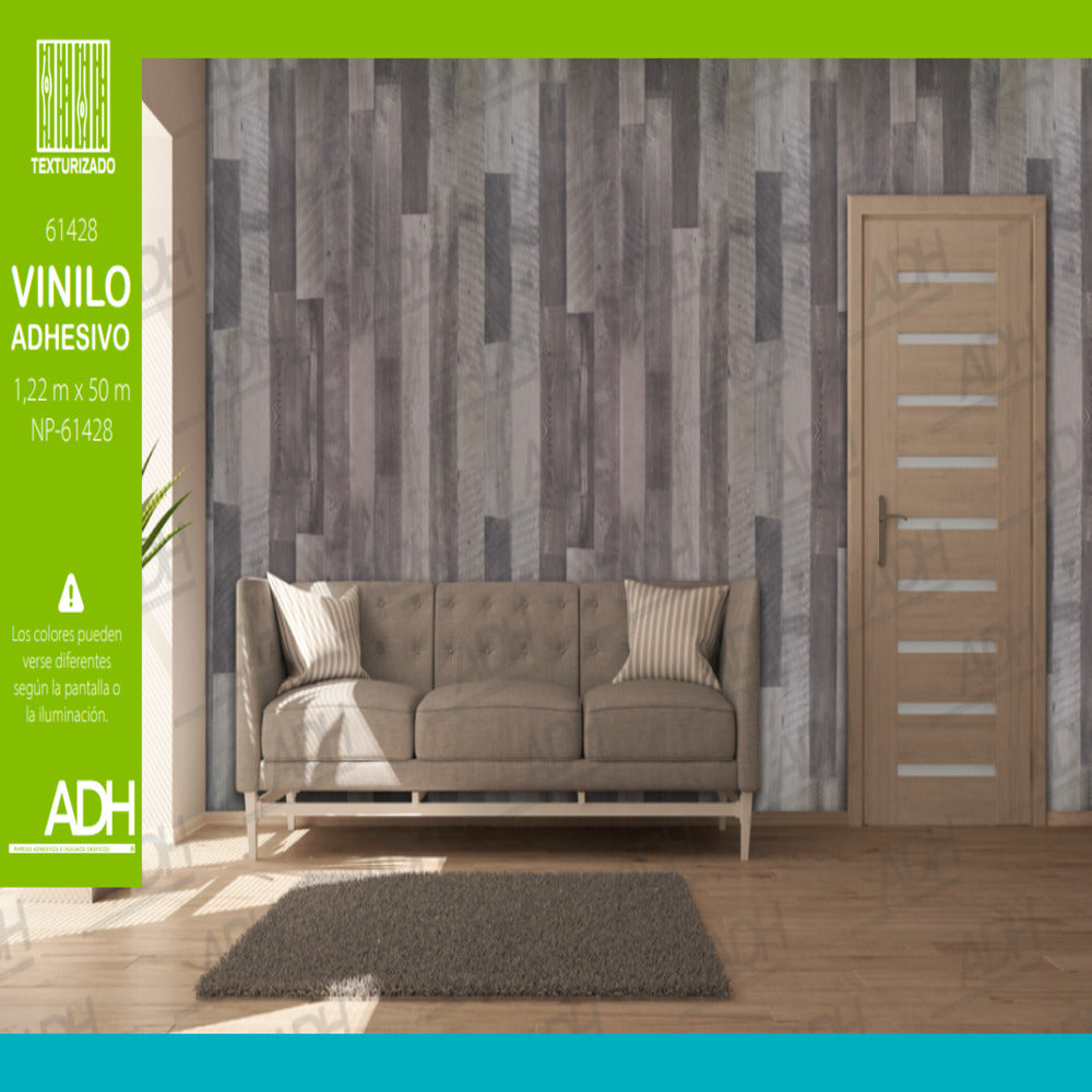 VINILO FONDO MADERA GRIS CON CUADROS MATE NP-61428 DE 1.22MTS
