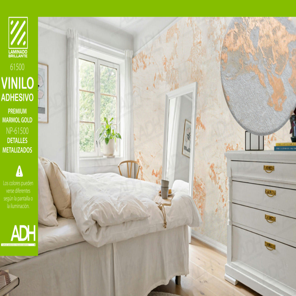 VINILO FONDO MARMOL GRIS BLANCO CON BETAS DORADAS NP-61500 DE 1.22MTS