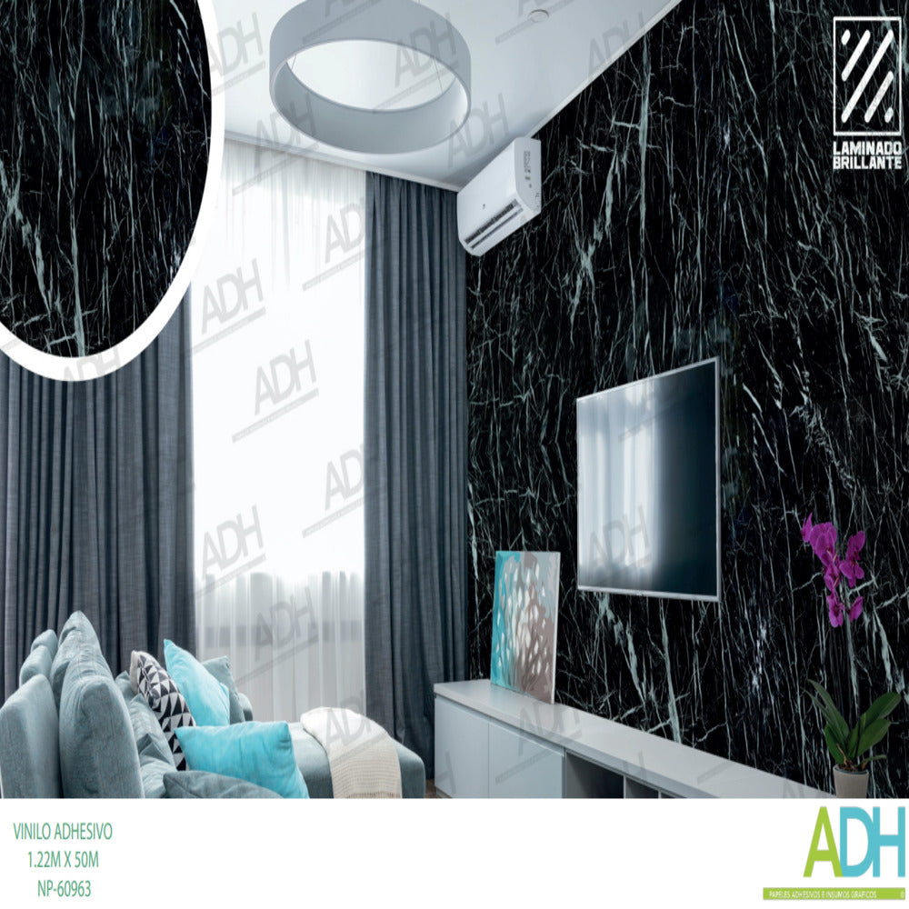 VINILO FONDO MARMOL NEGRO NP-60963 DE 1.22 MTS