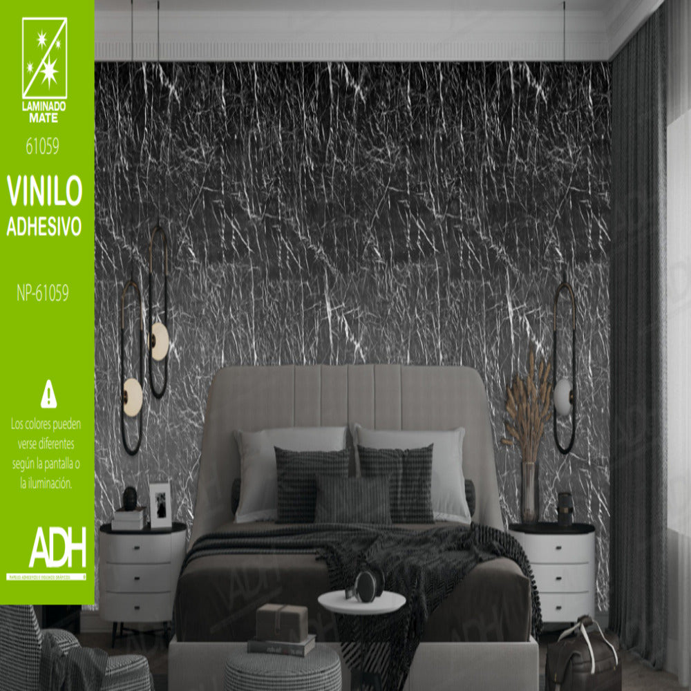 VINILO FONDO MARMOL NEGRO MATE NP-61059 DE 1.22 MTS
