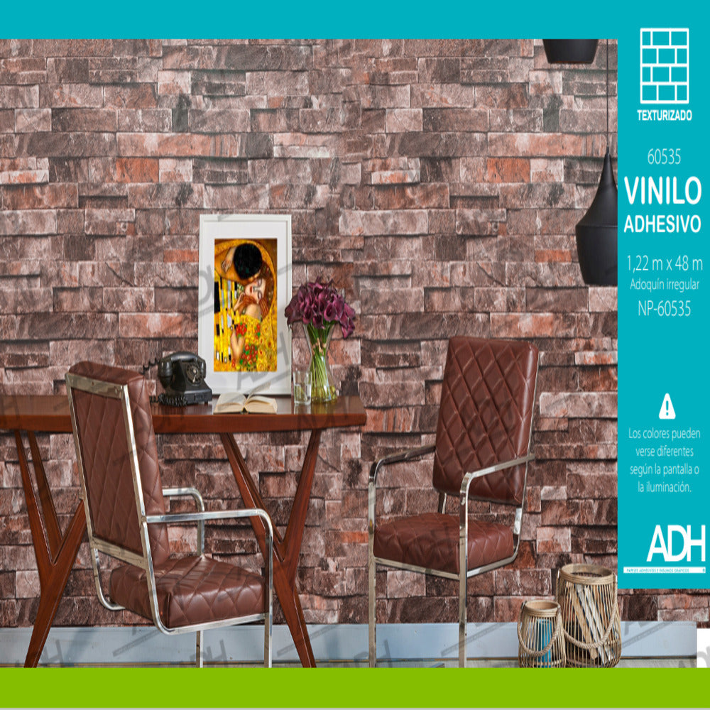 VINILO FONDO LADRILLO CAFE OXIDO OSCURO NP-60535 DE 1.22MTS