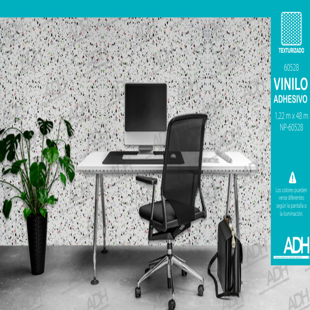 VINILO FONDO TIPO BALDOSA BLANCA CON PECAS COLORES NP-60528 DE 1.22MTS
