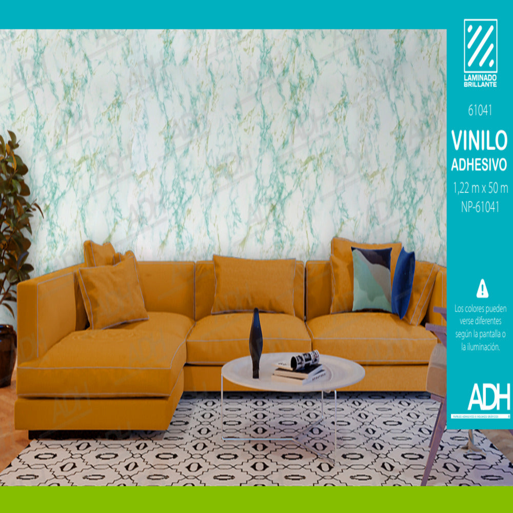 VINILO MARMOL VERDE Y BEIGE CLARO NP-61041 DE 1.22MTS