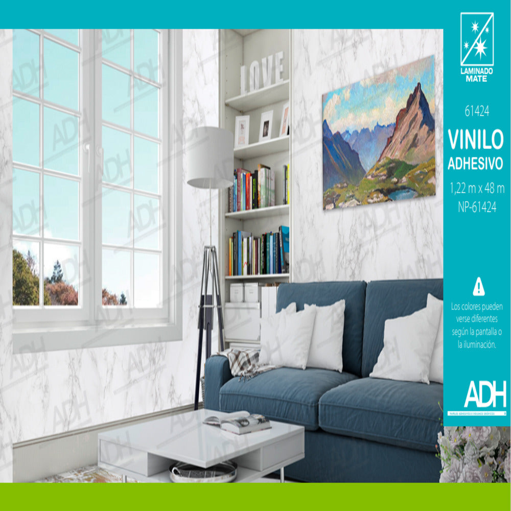 VINILO FONDO MARMOL BLANCO LINEAS GRIS Y CAFE MATTE NP-61424 DE 1.22MTS