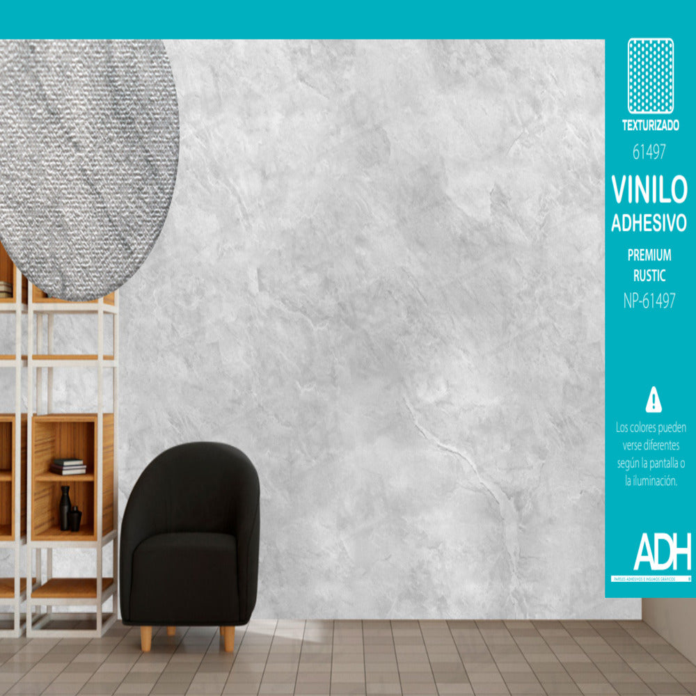 VINILO FONDO MARMOL BLANCO Y GRIS EFECTO RUSTICO NP-61497 DE 1.22MTS