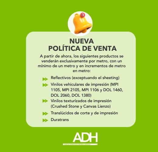 Política de venta por metro de materiales especiales