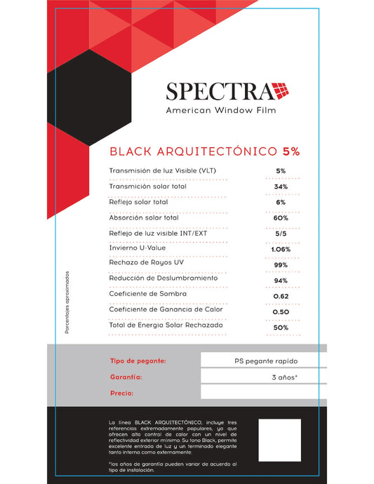 PELICULA DE CONTROL SOLAR SPECTRA BLACK BK ARQUITECTONICA