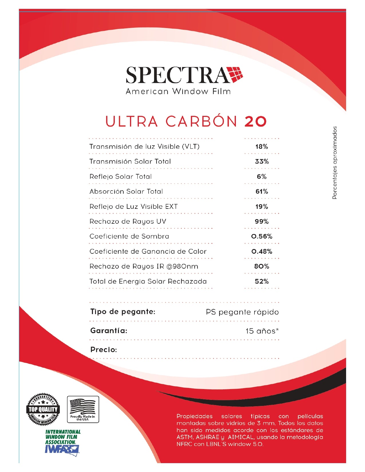 PELÍCULA DE CONTROL SOLAR ULTRA CARBÓN SPECTRA AUTOMOTRIZ