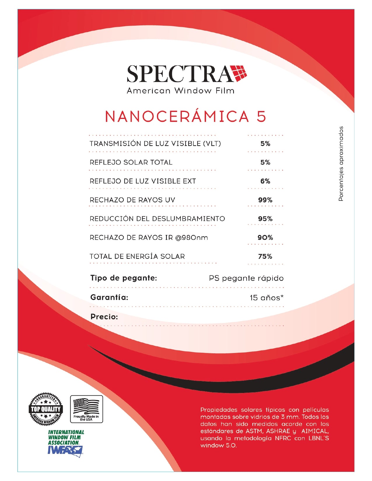 PELICULA DE CONTROL SOLAR NANOCERAMICA IR90 DE 1.52 AUTOMOTRIZ