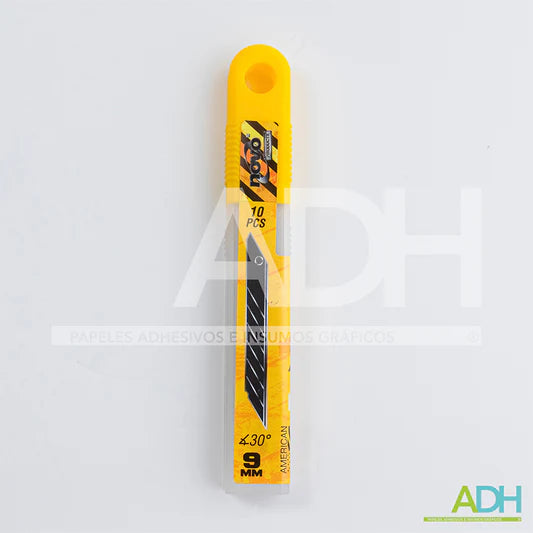 CUCHILLA PARA BISTURÍ 9 MM 30° ECONÓMICA PLATA Y CARBONO X10 ADH CT-05