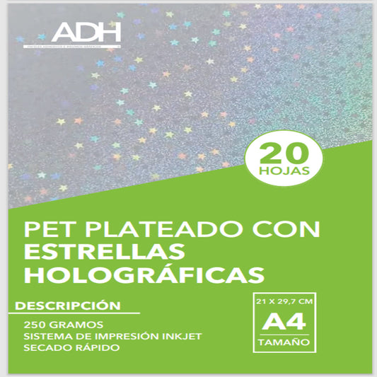 PET HOLOGRAFICO ESTRELLA SILVER A4 X 20 HOJAS