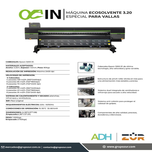 MAQUINA DE IMPRESION GRAN FORMATO ORIC 2 CABEZALES EPSON  3200 DE 3.20 MT