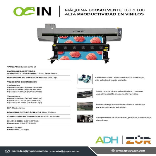 MAQUINA DE IMPRESION GRAN FORMATO ECOSOLVENTE 1 CABEZAL EPSON 3200 DE 1.60 o 1.80 MT