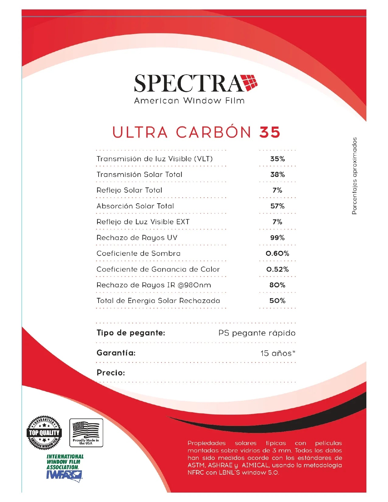 PELÍCULA CONTROL SOLAR AUTOMOTRIZ SPECTRA ULTRA CARBÓN