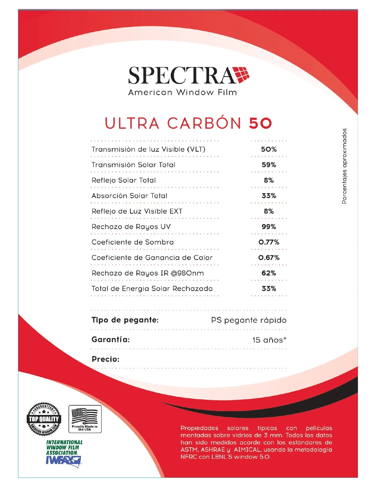 PELÍCULA CONTROL SOLAR AUTOMOTRIZ SPECTRA ULTRA CARBÓN