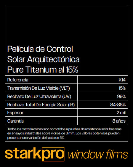 PELÍCULA CONTROL SOLAR ARQUITECTÓNICA STARKPRO PURE TITANIUM