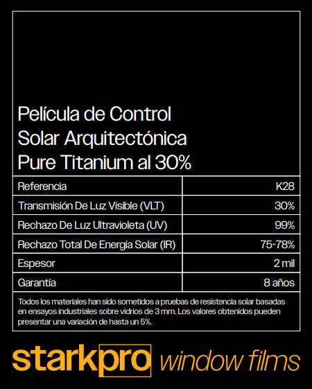 PELÍCULA CONTROL SOLAR ARQUITECTÓNICA STARKPRO PURE TITANIUM