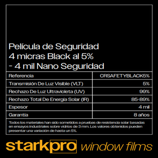 PELICULA DE SEGURIDAD 4 MICRAS STARKPRO BLACK DE 1.52MTS