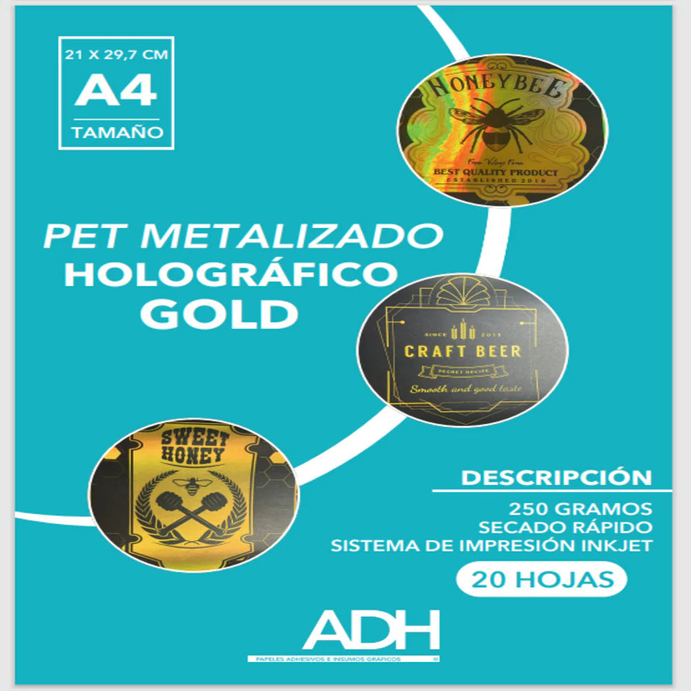 PET HOLOGRAFICO DORADO A4 X 20 HOJAS
