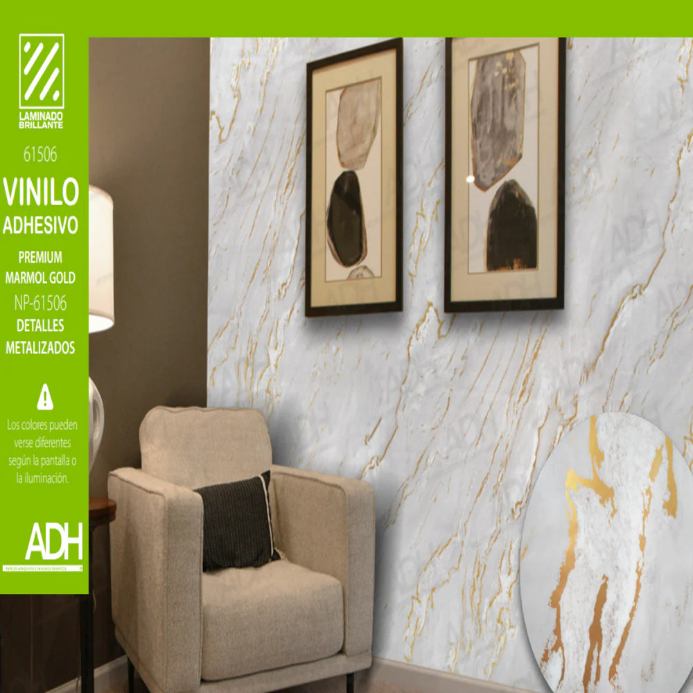 VINILO DECORATIVO MÁRMOL BEIGE BETAS DORADAS NOVO NP-61506
