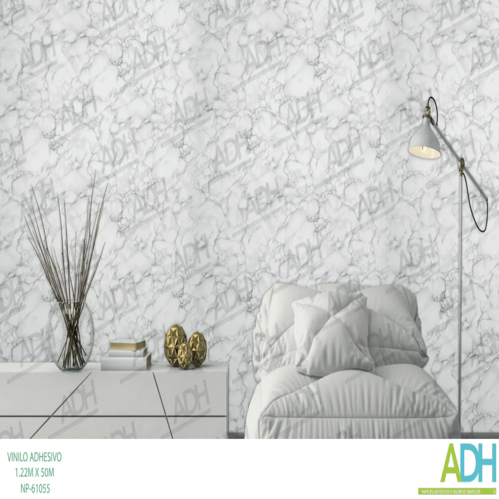 VINILO DECORATIVO MÁRMOL BLANCO MATE BETAS GRISES NOVO NP-61055