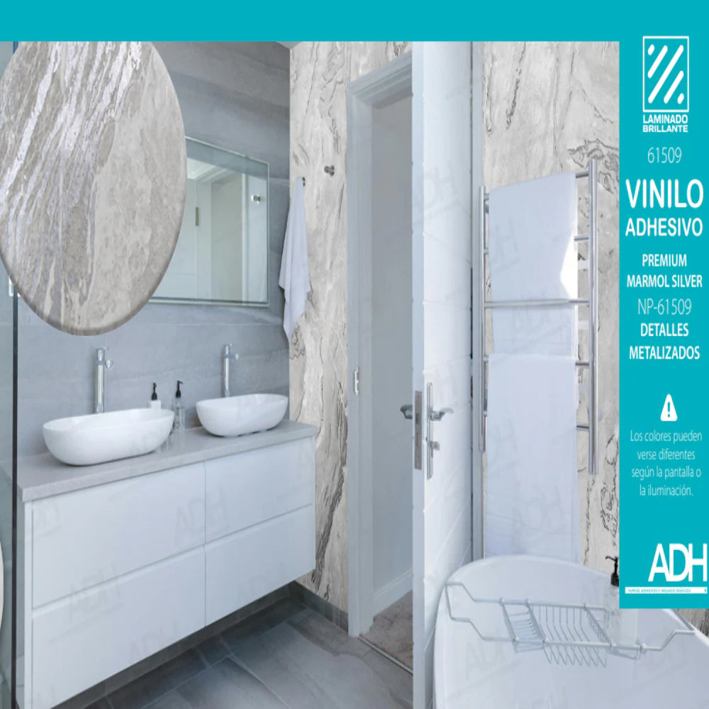 VINILO DECORATIVO MÁRMOL BLANCO BEIGE BETAS GRIS PLATA NOVO NP-61509