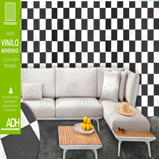 VINILO DECORATIVO AJEDREZ BLANCO Y NEGRO NOVO NP-60430