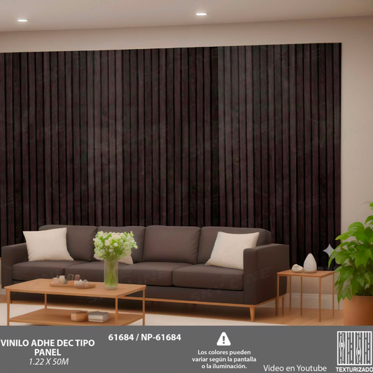 VINILO DECORATIVO MADERA TIPO PANEL CAFÉ GRIS LÍNEAS NEGRAS NOVO NP-61684