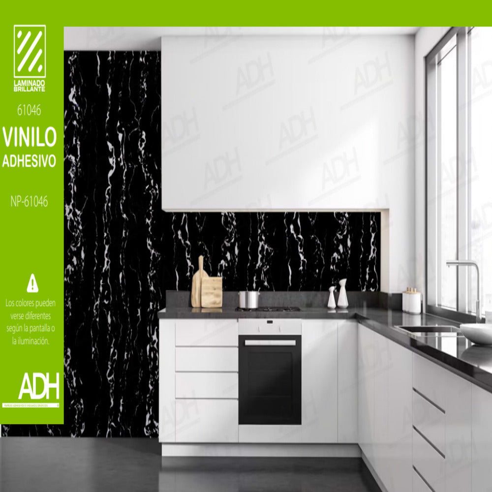 VINILO FONDO MARMOL NEGRO LINEAS BLANCAS DELGADAS NP-61046 DE 1.22MTS