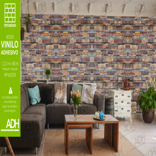 VINILO  LADRILLO ADOQUIN CAFE OXIDO NP-60339 DE 1.22MTS