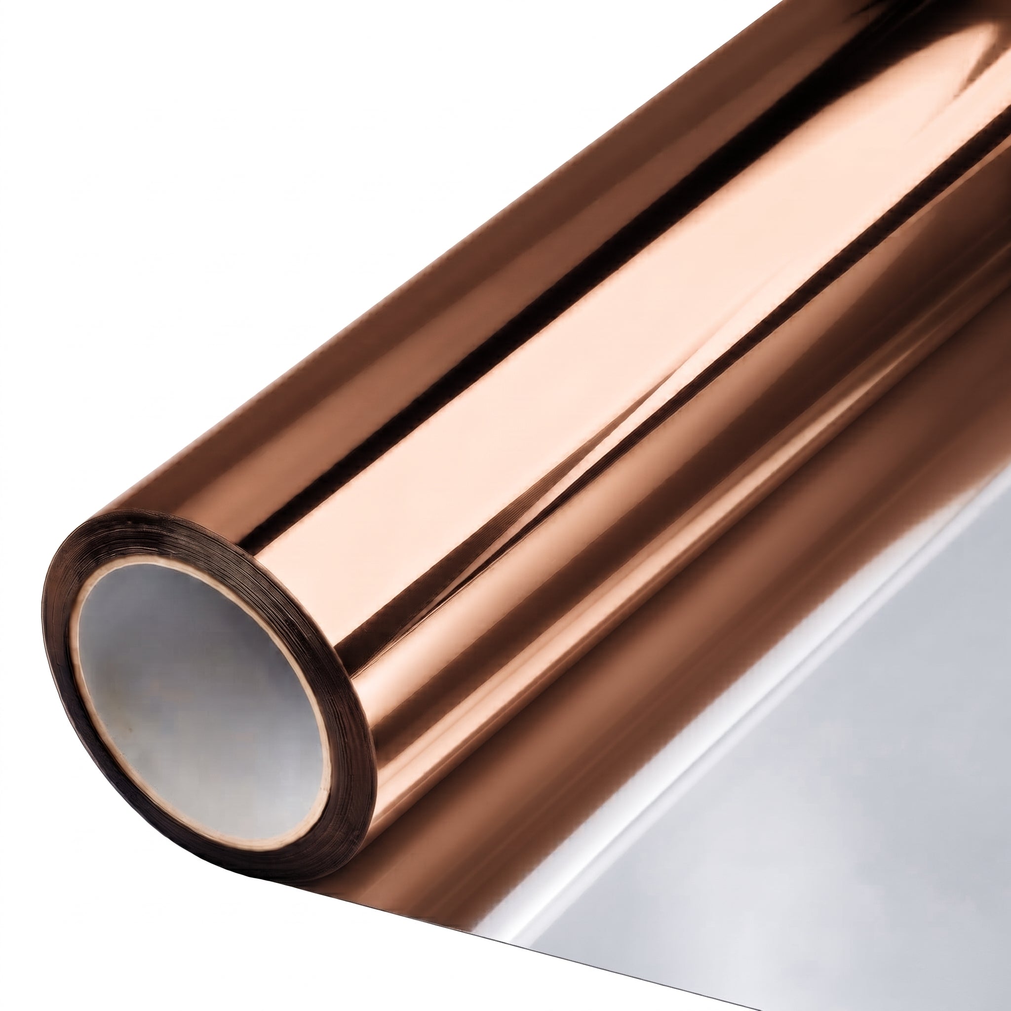 Rollo de película de control solar StarkPro metalizada Bronze al 15%, con lámina plateada desenrollada