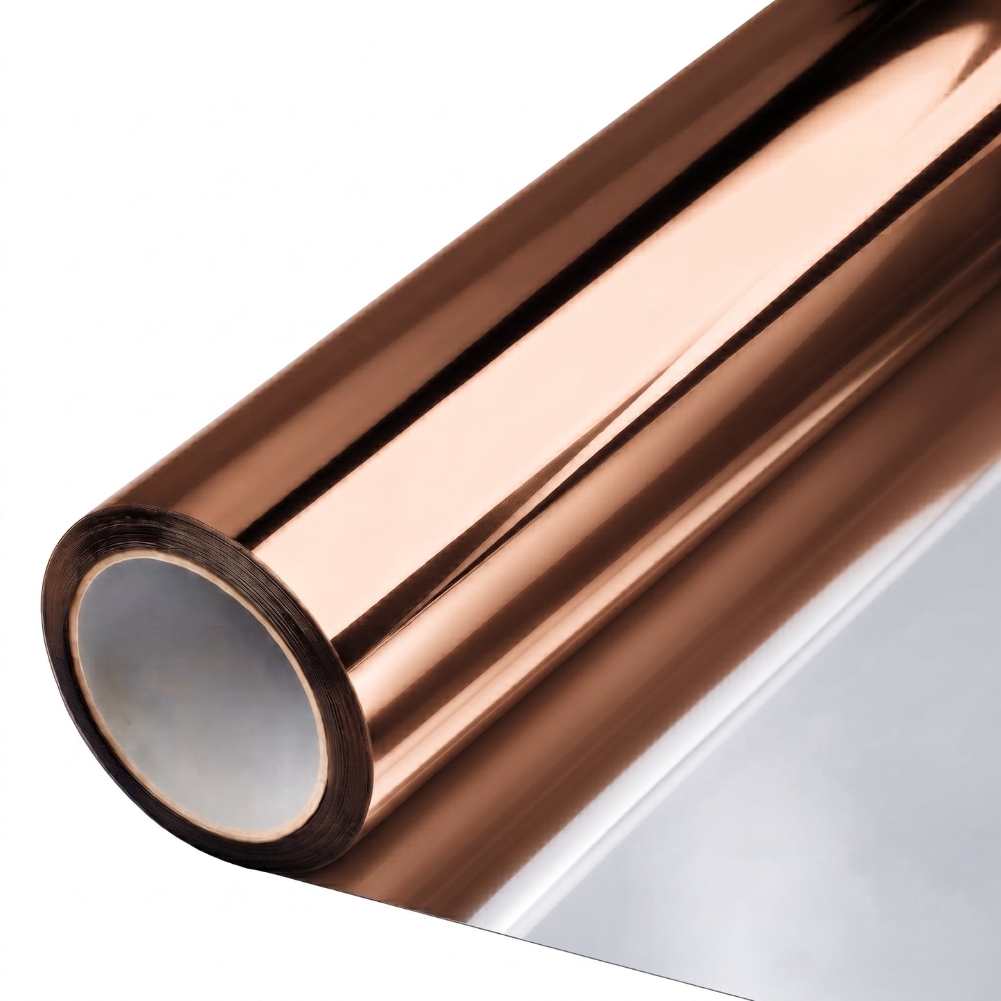 Rollo de película de control solar StarkPro metalizada Bronze al 15%, con lámina plateada desenrollada