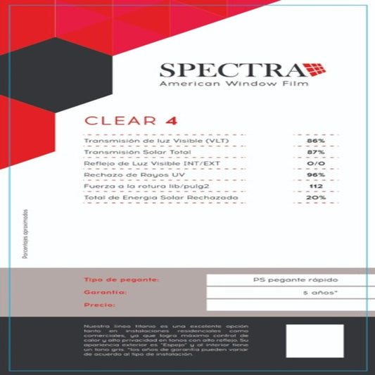 PELICULA DE SEGURIDAD SPECTRA 4 MICRAS DE 1.52MTS